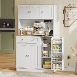 Alacena de Cocina con Estación de Carga 6 Puertas 1 Cajón Estantes Ajustables Encimera Amplio 100x40x173 cm Blanco - Ogal.Es