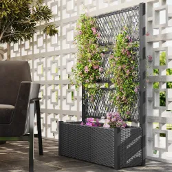 Jardinera con Enrejado de Ratán Jardinera Exterior Grande para Plantas Trepadoras Maceta con Forro Gris Oscuro - Ogal.Es