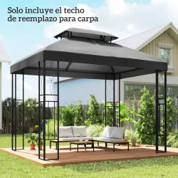 Toldo de Recambio 4x3 m con Techo Doble Orificios de Drenaje y Protección UV Solo Toldo NO Incluye Marco Gris - Ogal.Es