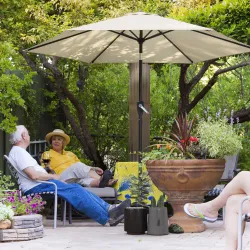 Parasol 270 cm Inclinable con Manivela y Protección UV50+, Blanco Crema - Ogal.Es