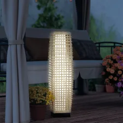 Lámpara Solar de Jardín de Ratán Sintético con Luces LED Encendido/Apagado Automático 21x21x78 cm Natural - Ogal.Es