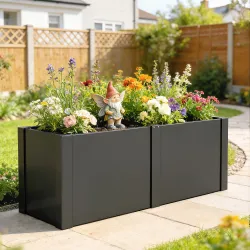 Huerto elevado de acero galvanizado, 150 x 53 x 55 cm, jardinera exterior con separador, Negro - Ogal.Es