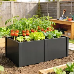 Huerto elevado de acero galvanizado, 150 x 53 x 55 cm, jardinera exterior con separador, Negro - Ogal.Es