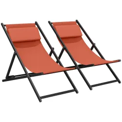Lote de 2 tumbonas, tumbona plegable con reposacabezas en textilene reclinable 60 x 100 x 85 cm, rojo ladrillo - Ogal.Es