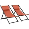 Lote de 2 tumbonas, tumbona plegable con reposacabezas en textilene reclinable 60 x 100 x 85 cm, rojo ladrillo - Ogal.Es