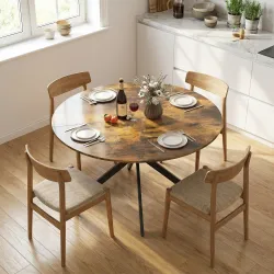 Mesa de comedor redonda para 4 personas, mesa de cocina estilo industrial con patas de acero, para comedor, coci... - Ogal.Es