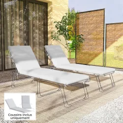 Lote de 2 cojines para tumbona con 5 correas y asa integrada, para playa balcón jardín, 182x53x6cm, Gris Claro - Ogal.Es