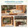 Casita Infantil Exterior e Interior de Madera con Cocina de Juguete y Banco de Picnic Ventanas de Servicio Marrón - Ogal.Es
