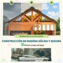 Casita Infantil Exterior e Interior de Madera con Cocina de Juguete y Banco de Picnic Ventanas de Servicio Marrón - Ogal.Es