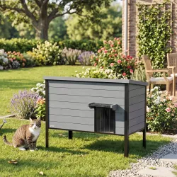Casa para gatos resistente a la intemperie con techo abatible, suelo extraíble y entrada para 1-2 gatos hasta 12... - Ogal.Es