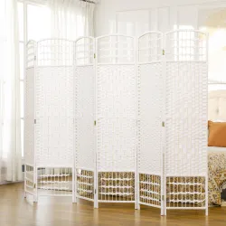 Biombo Separador de Ambientes de 6 Paneles Plegable de Cuerda de Papel 160x170cm Decoración para Dormitorio Blanco - Ogal.Es