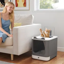 Arenero para Gatos Cubierto M con Tapa Abatible Salida Superior Pala Bolsas Desodorantes Fácil de Limpiar Blanco - Ogal.Es