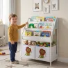 Librería Infantil de 4 Niveles Estantería para Libros con 3 Estantes 2 Cajones de Tela con Diseño de León Blanco - Ogal.Es