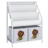 Librería Infantil de 4 Niveles Estantería para Libros con 3 Estantes 2 Cajones de Tela con Diseño de León Blanco - Ogal.Es