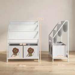 Librería Infantil de 4 Niveles Estantería para Libros con 3 Estantes 2 Cajones de Tela con Diseño de León Blanco - Ogal.Es
