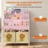 Librería Infantil de 4 Niveles Estantería para Libros con 3 Estantes 2 Cajones de Tela con Diseño de León Blanco - Ogal.Es