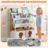 Librería Infantil de 4 Niveles Estantería para Libros con 3 Estantes 2 Cajones de Tela con Diseño de León Blanco - Ogal.Es