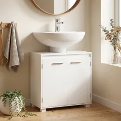 Mueble Bajo Lavabo de Baño Moderno Independiente con Recorte en U Estante Ajustable Blanco - Ogal.Es