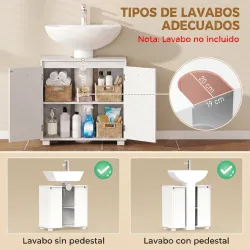 Mueble Bajo Lavabo de Baño Moderno Independiente con Recorte en U Estante Ajustable Blanco - Ogal.Es