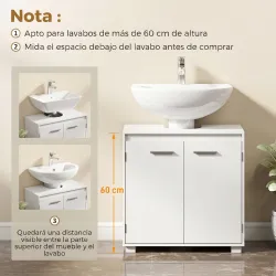 Mueble Bajo Lavabo de Baño Moderno Independiente con Recorte en U Estante Ajustable Blanco - Ogal.Es