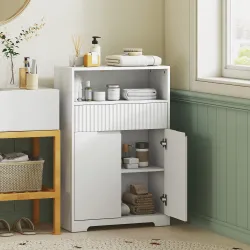 Armario de Baño Estrecho con Cajón con Frontal Acanalado Estante Abierto y Estante Ajustable 60x30x91,5 cm Blanco - Ogal.Es