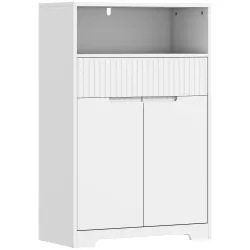 Armario de Baño Estrecho con Cajón con Frontal Acanalado Estante Abierto y Estante Ajustable 60x30x91,5 cm Blanco - Ogal.Es