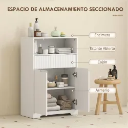 Armario de Baño Estrecho con Cajón con Frontal Acanalado Estante Abierto y Estante Ajustable 60x30x91,5 cm Blanco - Ogal.Es
