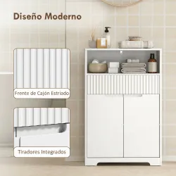 Armario de Baño Estrecho con Cajón con Frontal Acanalado Estante Abierto y Estante Ajustable 60x30x91,5 cm Blanco - Ogal.Es