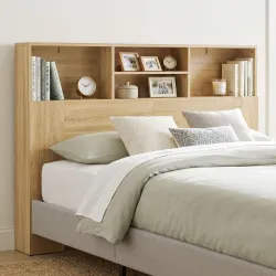 Cabecero de Cama 140 cm con Almacenaje Cabezal de Cama con 4 Compartimentos Abiertos para Dormitorio Roble - Ogal.Es