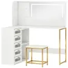 Tocador de Maquillaje con Espejo Luces LED Taburete 5 Cajones 2 Compartimentos y 2 Estantes de Cristal Blanco - Ogal.Es