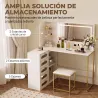 Tocador de Maquillaje con Espejo Luces LED Taburete 5 Cajones 2 Compartimentos y 2 Estantes de Cristal Blanco - Ogal.Es