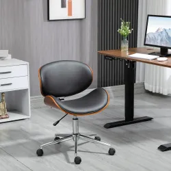 Silla de Oficina con Ruedas Silla de Escritorio Tapizada en PU con Asiento Ancho y Curvado Altura Ajustable Negro - Ogal.Es