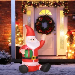 Papá Noel Hinchable 1.2m Santa Claus Inflable con Regalo Decoración Navidad Iluminación con Inflador Interior Ex... - Ogal.Es