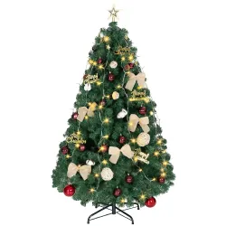 Árbol de Navidad 150 cm con Adornos 150 Luces LED Blanco Cálido 8 Modos de Iluminación 480 Ramas Verde - Ogal.Es