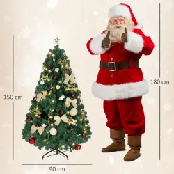 Árbol de Navidad 150 cm con Adornos 150 Luces LED Blanco Cálido 8 Modos de Iluminación 480 Ramas Verde - Ogal.Es
