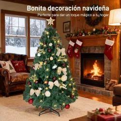 Árbol de Navidad 150 cm con Adornos 150 Luces LED Blanco Cálido 8 Modos de Iluminación 480 Ramas Verde - Ogal.Es