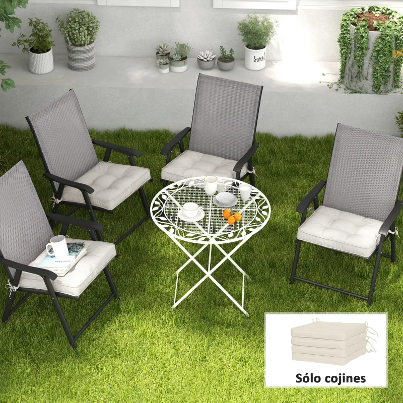 Conjunto de Cojines para Sillas de Comedor y Jardín Impermeable con 2 Amarres de Fijación 42x42x5 cm Crema - Ogal.Es