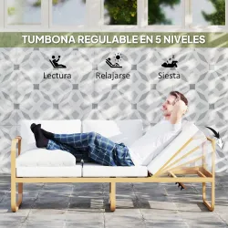 Conjunto de Jardín de 3 Piezas con Sofá Convertible en Tumbona Cojines Cómodos y Mesa de Vidrio Templado para Ex... - Ogal.Es