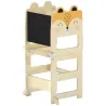 Torre de Aprendizaje 3 en 1 Plegable Convertible en Escritorio y Silla con Pizarra Dibujos de Zorros Natural - Ogal.Es