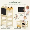Torre de Aprendizaje 3 en 1 Plegable Convertible en Escritorio y Silla con Pizarra Dibujos de Zorros Natural - Ogal.Es