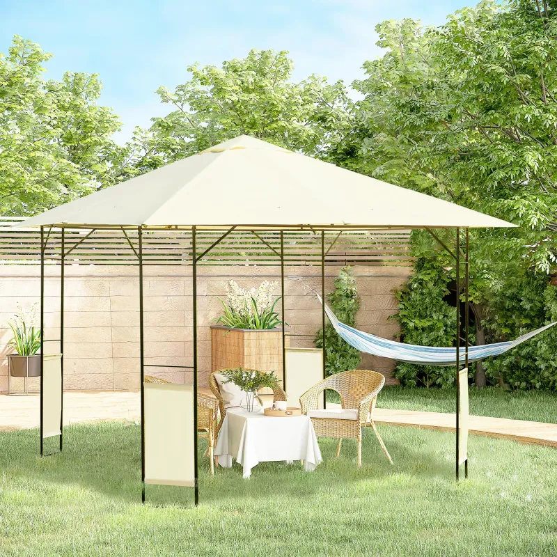Cenador de Jardín 3x3x2,6 m Pabellón de Exterior Gazebo con Marco de Acero y 8 Orificios de Drenaje Impermeable ... - Ogal.Es