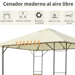 Cenador de Jardín 3x3x2,6 m Pabellón de Exterior Gazebo con Marco de Acero y 8 Orificios de Drenaje Impermeable ... - Ogal.Es