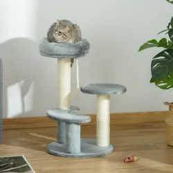 Árbol Rascador para Gato Ø40x65 cm con 3 niveles y Cuerda Colgante Plataformas y Postes con Cuerda de Sisal Natu... - Ogal.Es