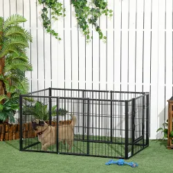 Parque para Perros de 6 Paneles Valla Metálica para Mascotas con Ancho Ajustable 82,5-150x79x61 cm Negro - Ogal.Es