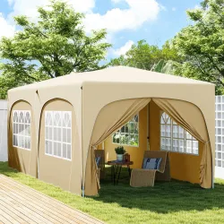 Cenador Plegable 3x6 m Gazabo con Paneles Laterales UPF50+ Altura Ajustable Bolsa de Transporte Arena - Ogal.Es