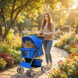 Carrito para Perros Pequeños con Cesta de Almacenaje Portavasos Ruedas y Cojín Lavable 77x44x102 cm Azul - Ogal.Es