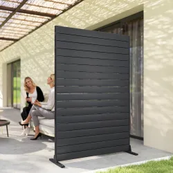 Biombo de 6 Paneles de HDPE 120x174 cm Biombo Separador de Ambientes con Soporte Aspecto de Vetas de Madera Negro - Ogal.Es