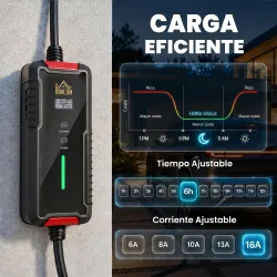 Cable de Carga Coche Eléctrico Tipo 2 3,7kW 5m 6-16A Temporizador 1-12h Enchufe Schuko Pantalla LCD IP65 de Pare... - Ogal.Es