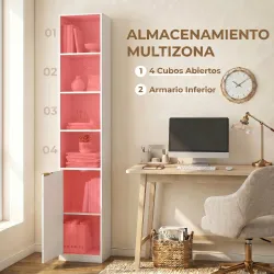 Estantería para Libros de 6 Niveles Librería Alta y Estrecha con 4 Estantes Abiertos Puerta y Estante Ajustable ... - Ogal.Es