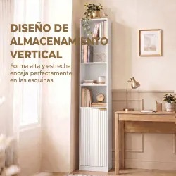 Estantería para Libros de 6 Niveles Librería Alta y Estrecha con 4 Estantes Abiertos Puerta y Estante Ajustable ... - Ogal.Es